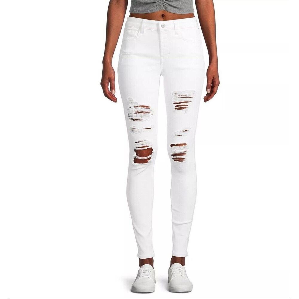 White Denim Jeans Hi-rise Slim Fit Skinny Distressed NWT Arizona Size 17